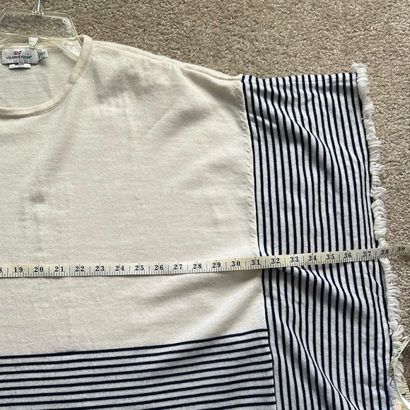 Vineyard Vines Striped Wool Poncho Top Fringe Detail Navy Cream Women’s XS/S - Picture 4 of 6